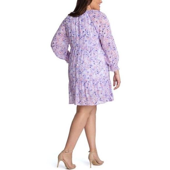 ADYSON PARKER Floral Tiered Puff Long Sleeve Dress In Strawberry Cream Combo NEW - Picture 2 of 8